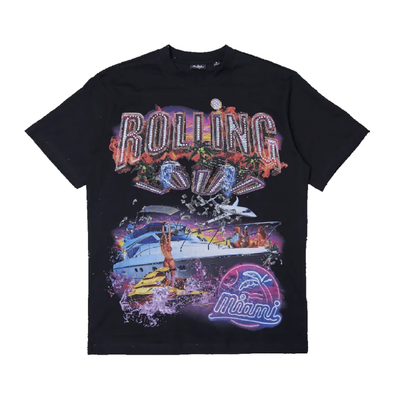 RL Miami 23 Yacht Party Bling Black Lineup Tee sold by Rolling Loud Merch