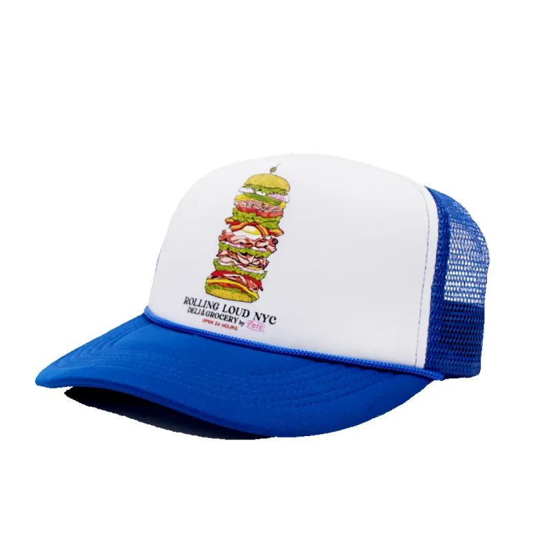 RLx Felt Deli & Grocery Trucker Hat Blue sold by Rolling Loud Merch