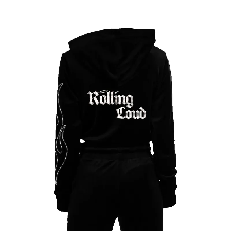 Womens Bunny Bae Bar Velour Track Hoodie sold by Rolling Loud Merch