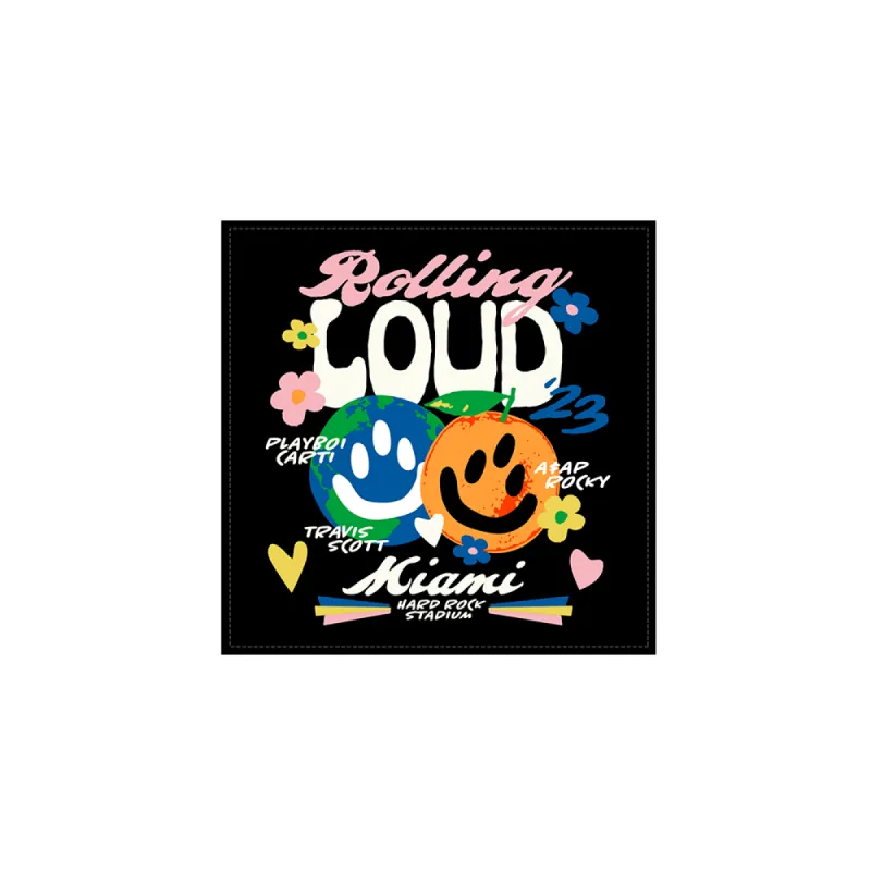 RL Miami 23 Happy Citrus Black Bandana sold by Rolling Loud Merch