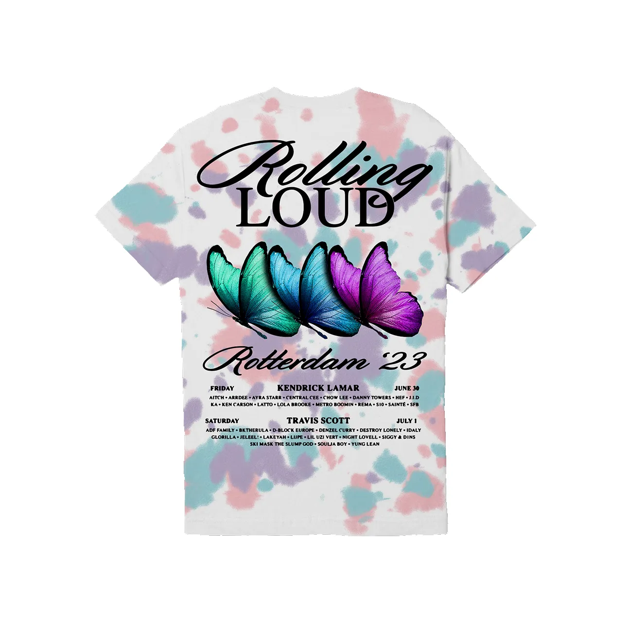 RL Rotterdam 23 On Repeat Tie Dye Lineup Tee sold by Rolling Loud Merch