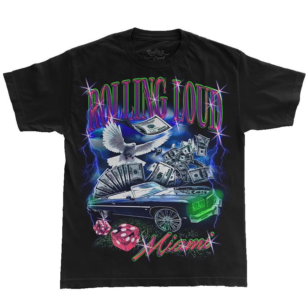 RL Miami 23 Donk Bling Lineup Black Tee sold by Rolling Loud Merch