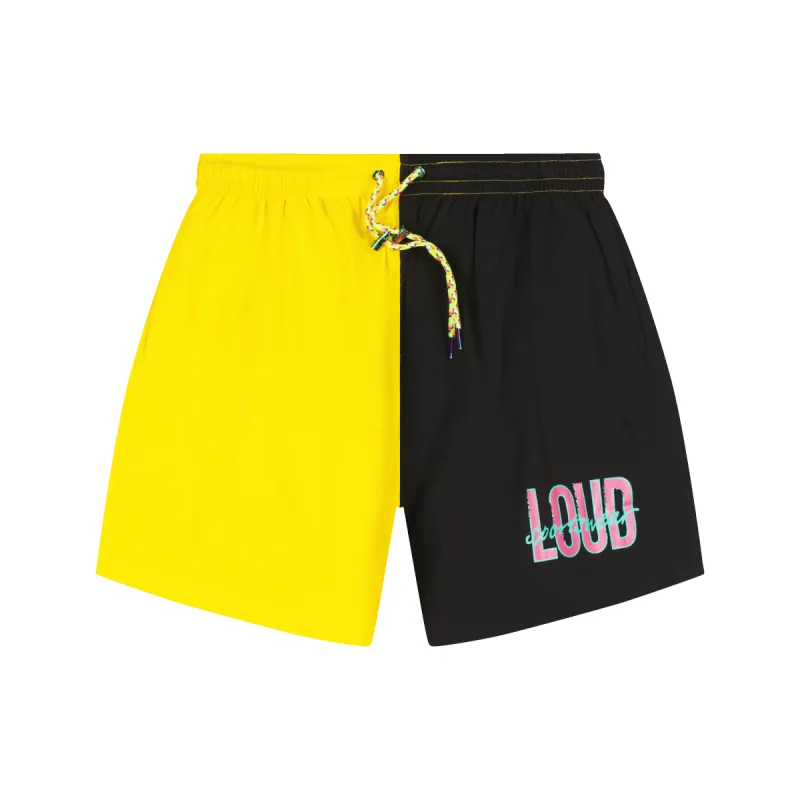 RL Loud Yellow/Black Split Shorts sold by Rolling Loud Merch