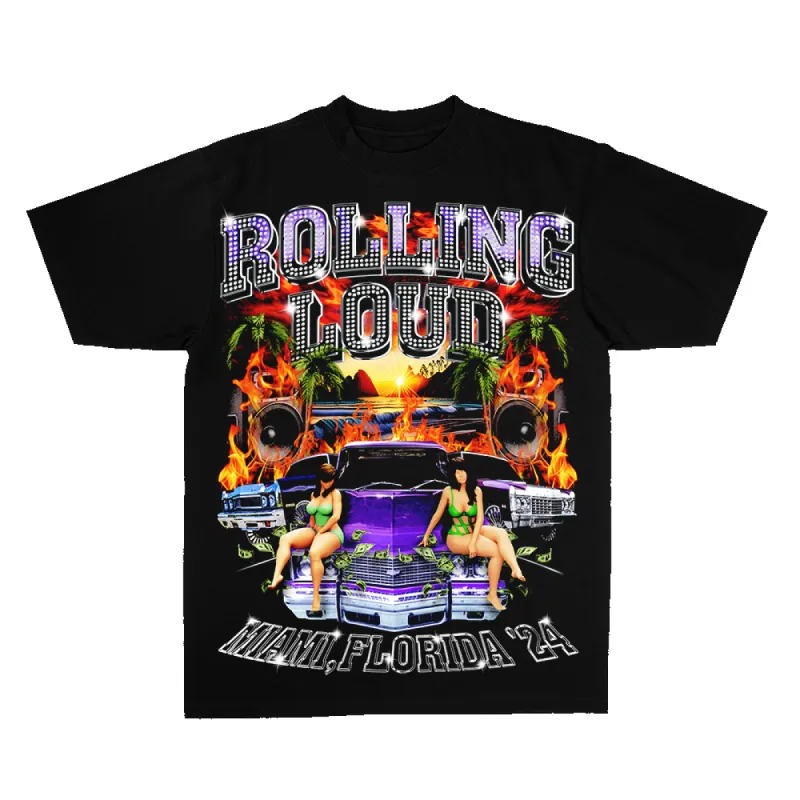 RL Miami Girls n' Cars Black Lineup Tee sold by Rolling Loud Merch