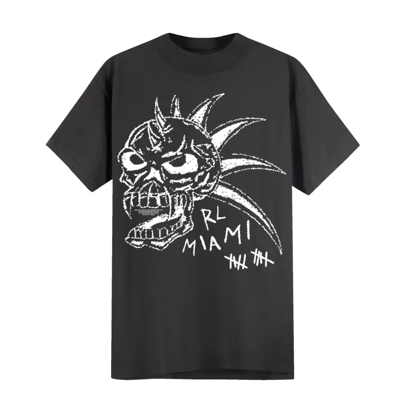 RL X FTWS Miami 24 Skull Vintage Black Lineup Tee sold by Rolling Loud Merch