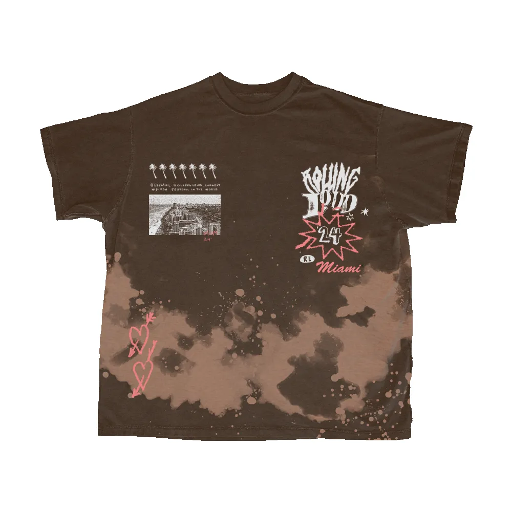 RL Miami 24 Threshold Brown Tiedye Lineup Tee sold by Rolling Loud Merch