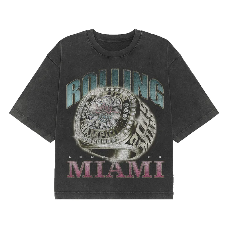 RL Miami 24 Ring Bling Washed Black Lineup Tee sold by Rolling Loud Merch