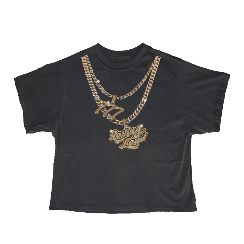 RL x Lay Bankz 777 Chain Black Crop Tee made by Rolling Loud Merch