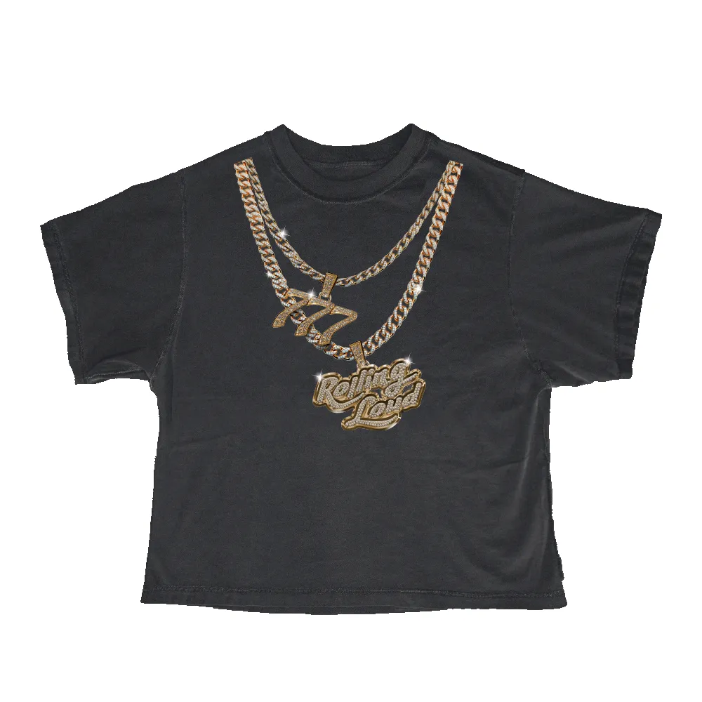 RL x Lay Bankz 777 Chain Black Crop Tee sold by Rolling Loud Merch