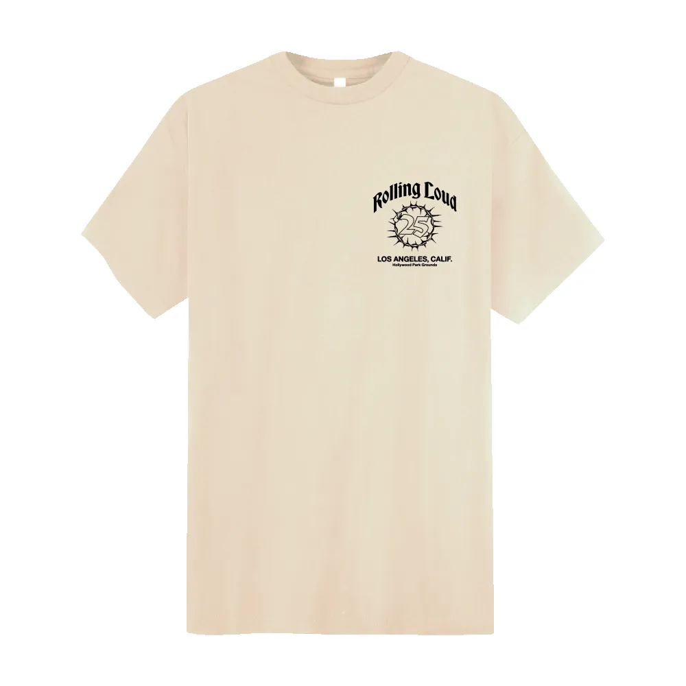 RL LA 25 Ivory Lineup Tee sold by Rolling Loud Merch