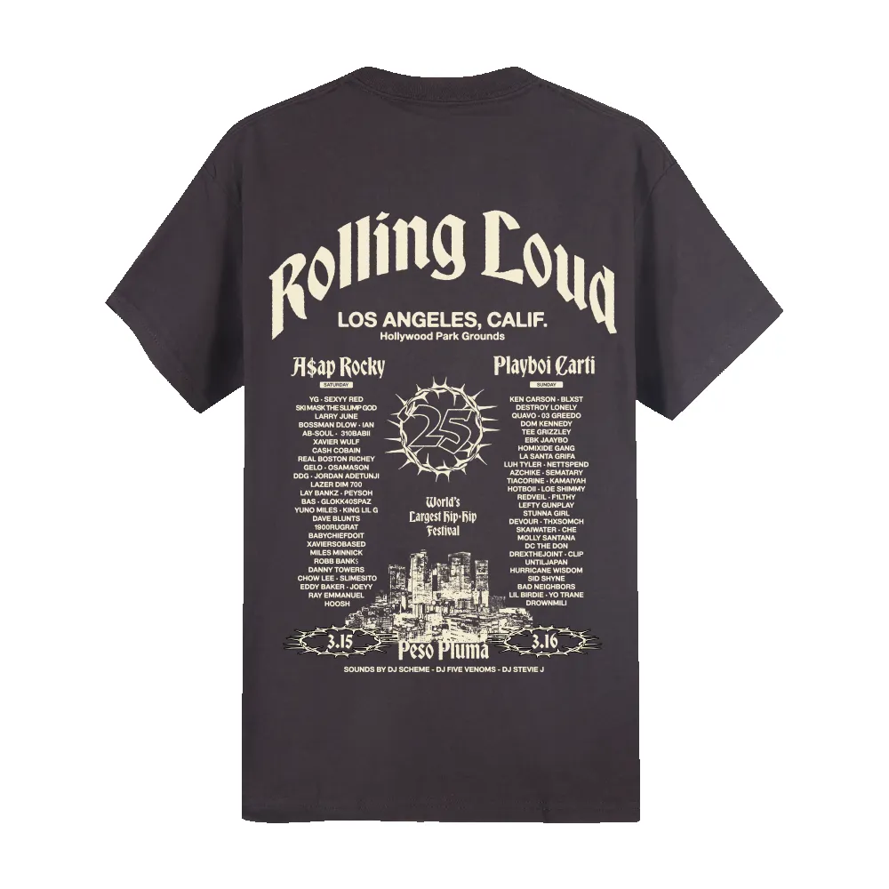 RL LA 25 Black Lineup Tee sold by Rolling Loud Merch
