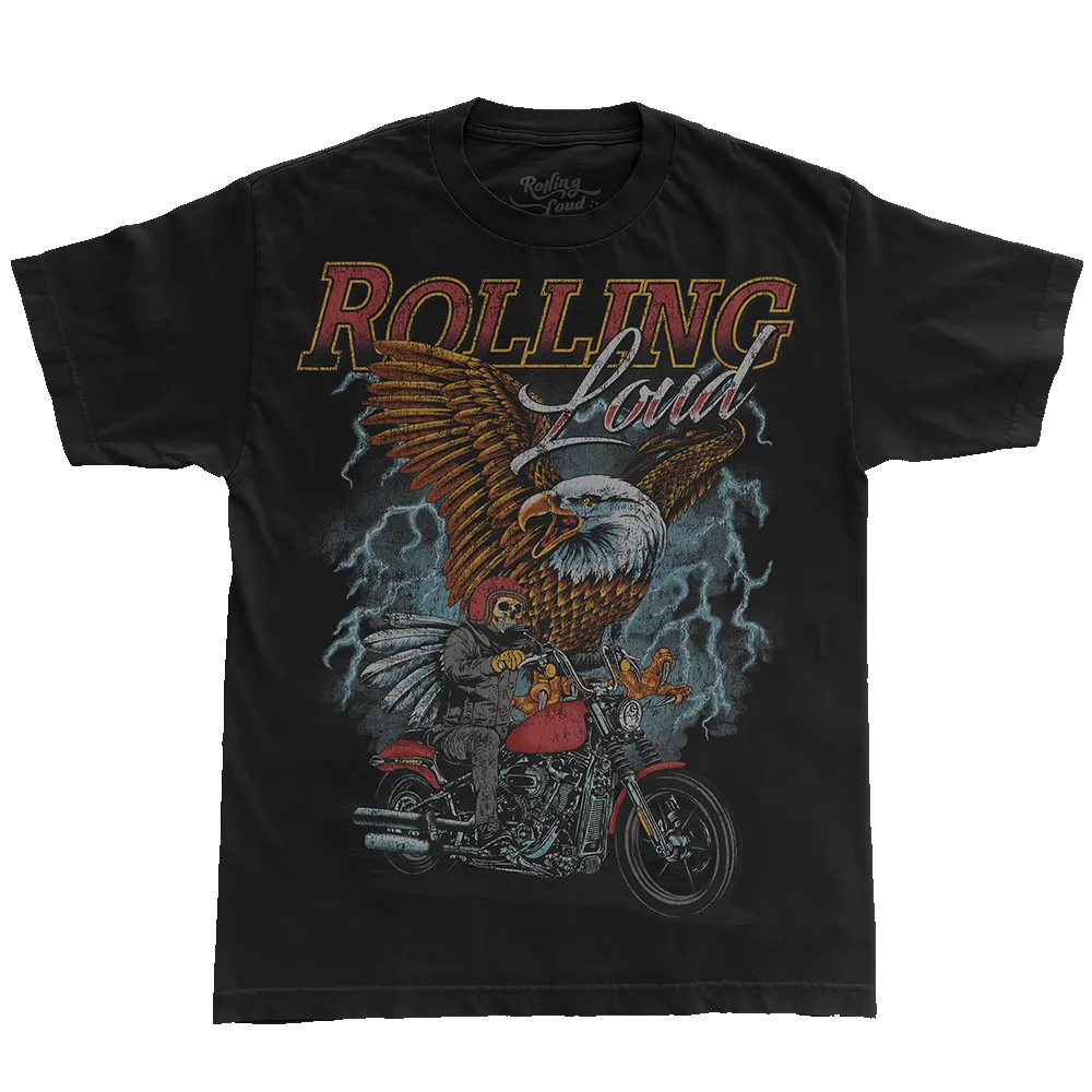 RL Moto Eagle Black Tee sold by Rolling Loud Merch