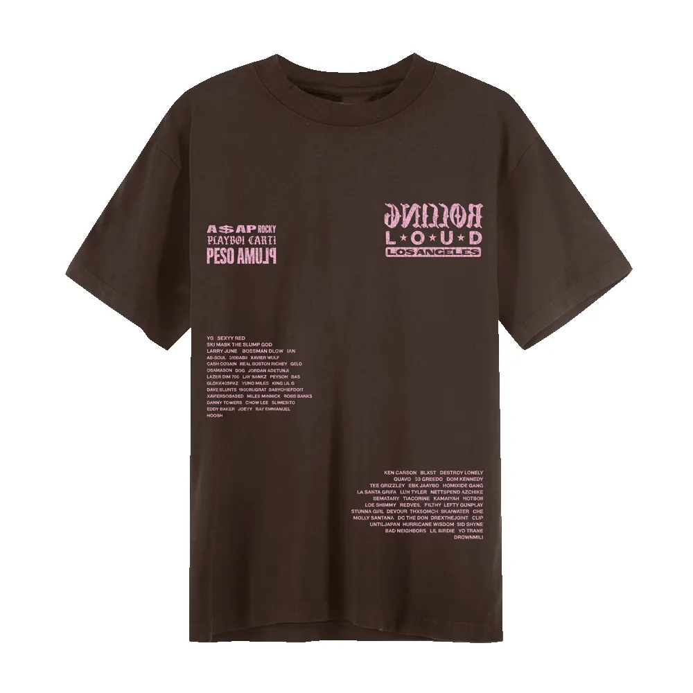 RL LA 25 Work Chocolate Lineup Tee sold by Rolling Loud Merch