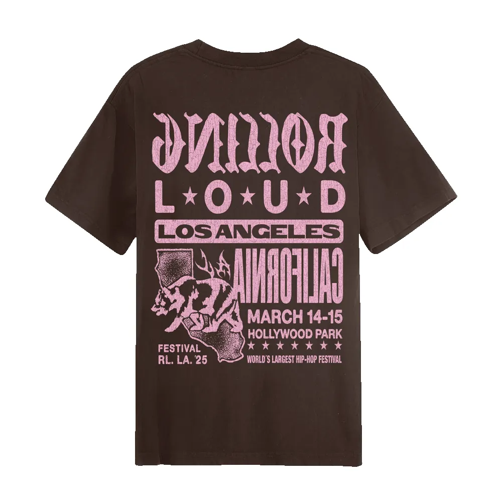 RL LA 25 Work Chocolate Lineup Tee sold by Rolling Loud Merch product image thumbnail 2