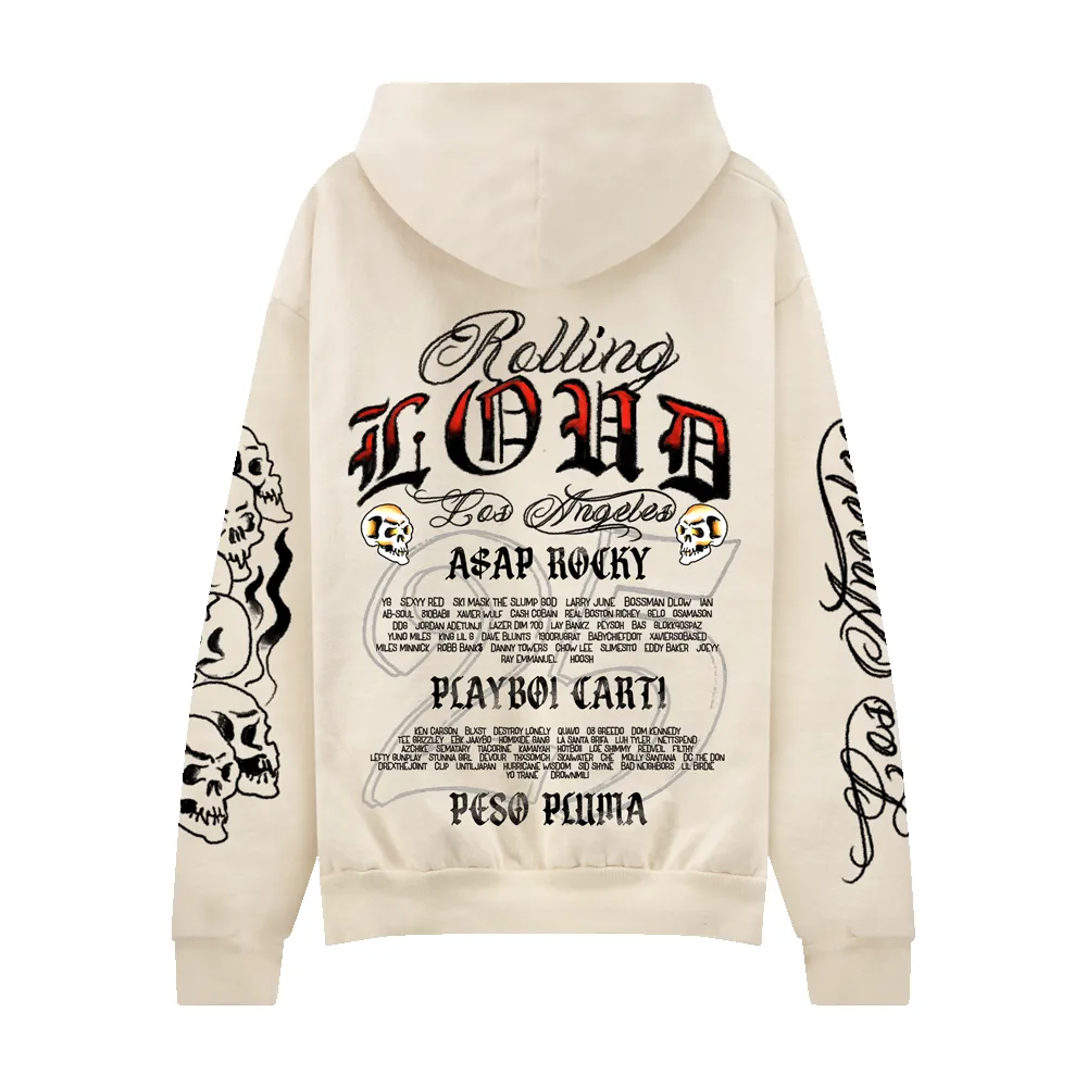 RL LA 25 Tattoo Ivory Lineup Hoodie sold by Rolling Loud Merch product image thumbnail 2