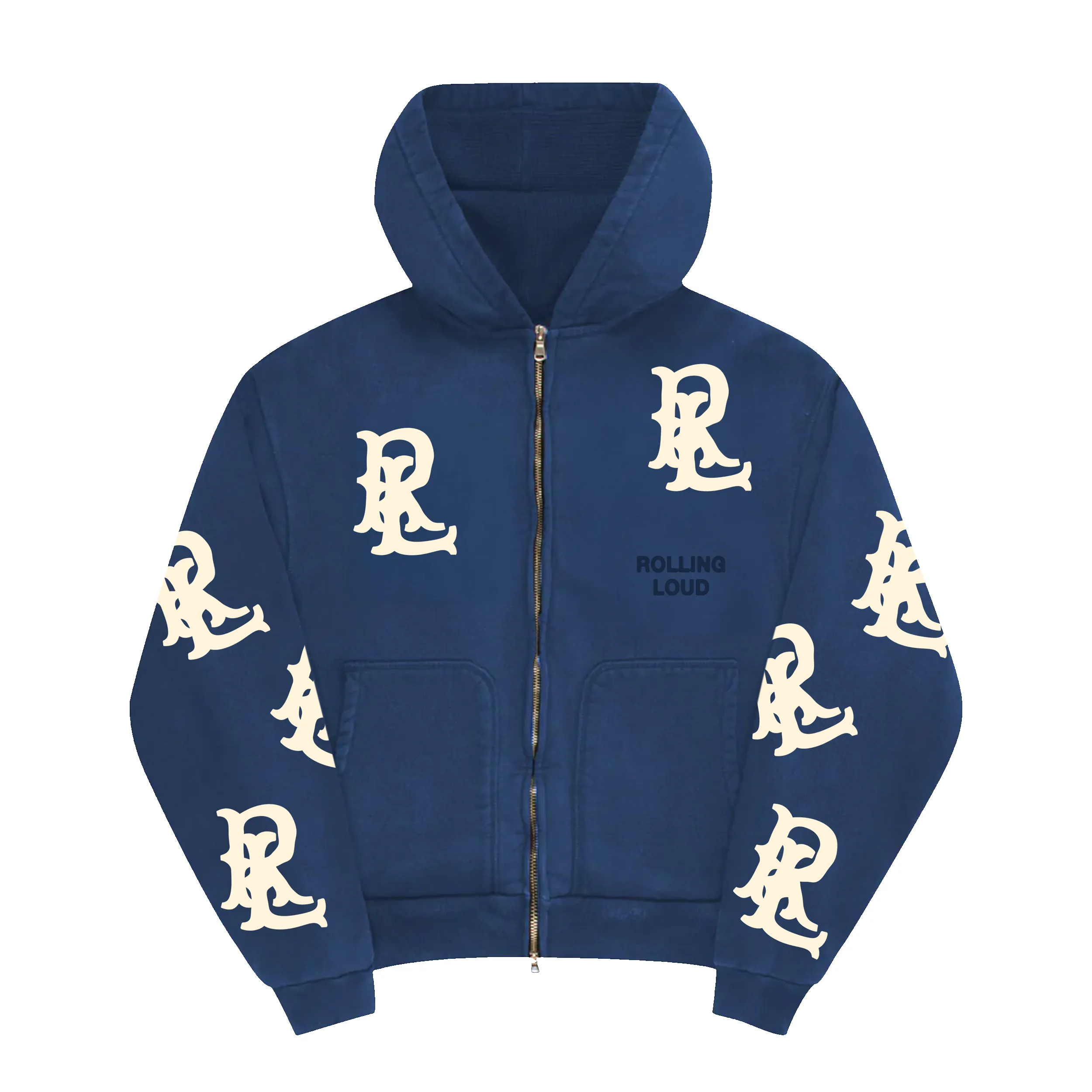RL LA 25 Applique RLs Navy Zip Hoodie sold by Rolling Loud Merch