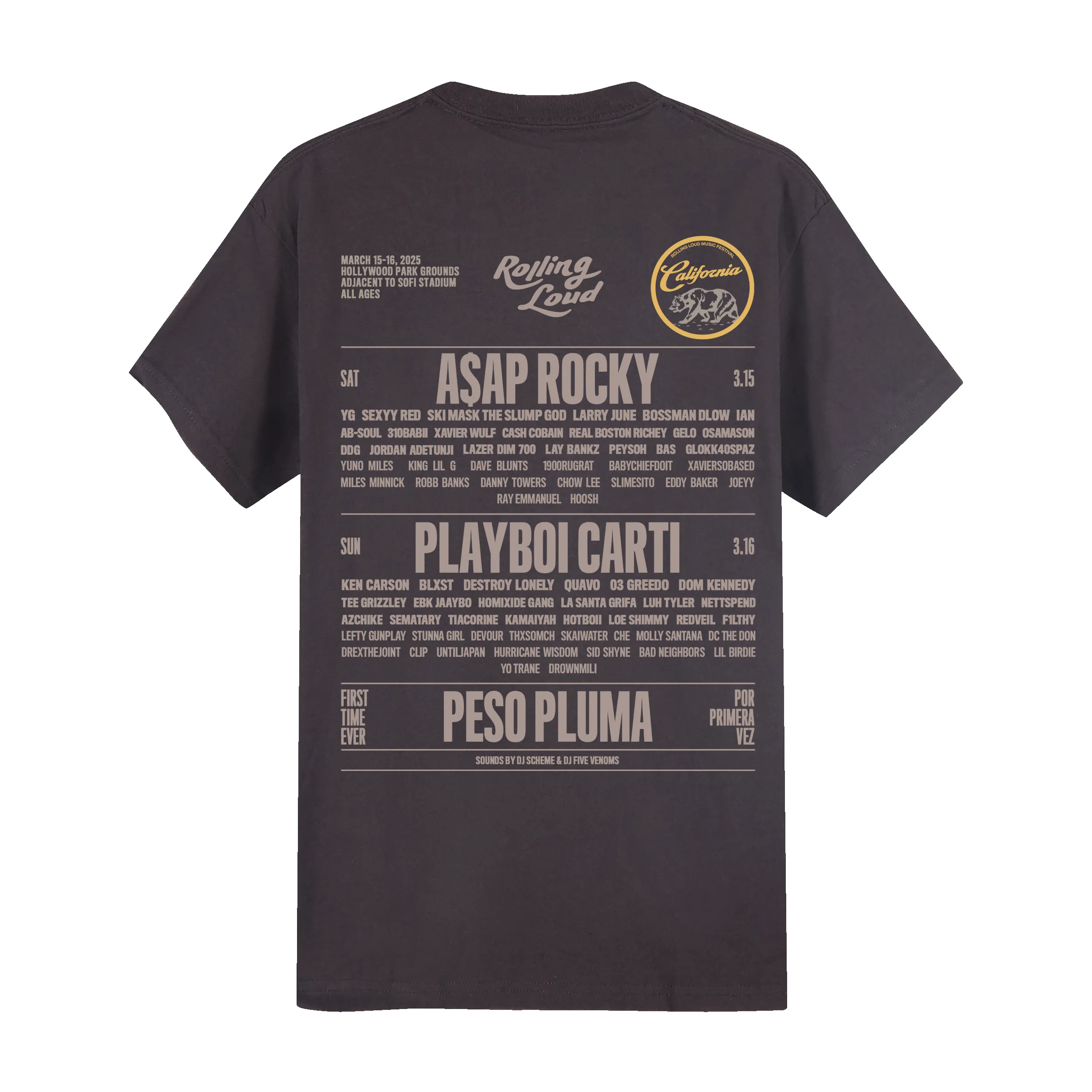 RL LA 25 Admat Washed Black Lineup Tee sold by Rolling Loud Merch