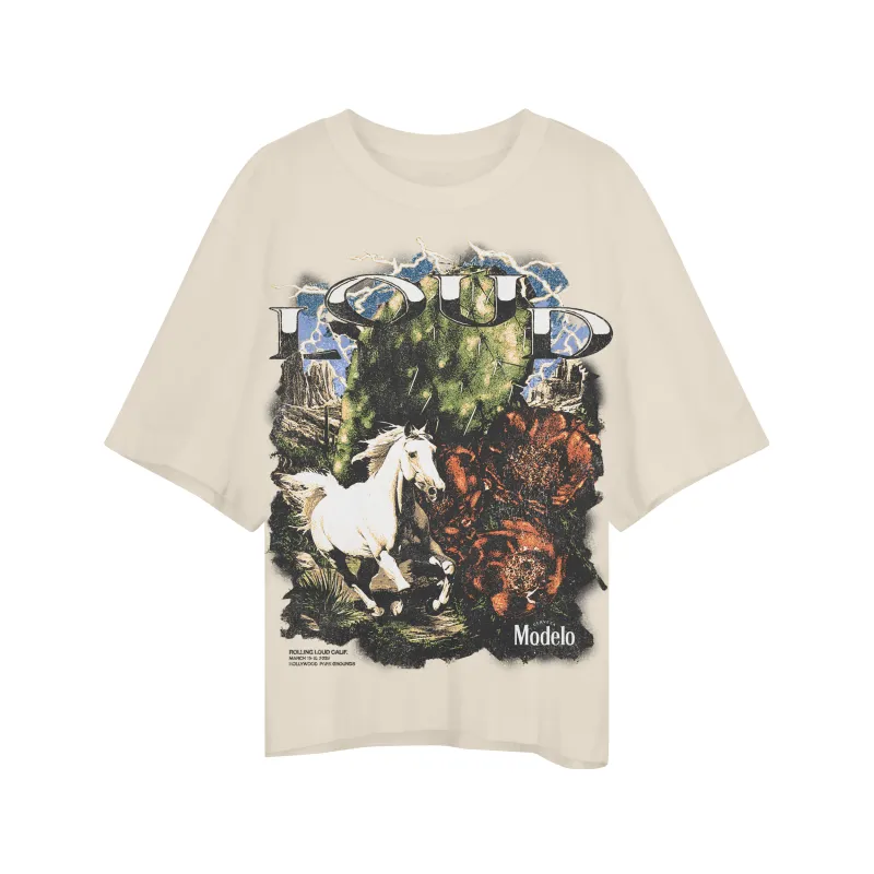 RL X Modelo Mark of the Fighter Cream Tee sold by Rolling Loud Merch
