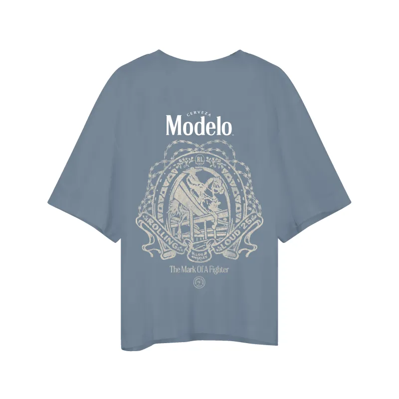 RL X Modelo Concrete Cowboy Ice Blue Tee sold by Rolling Loud Merch