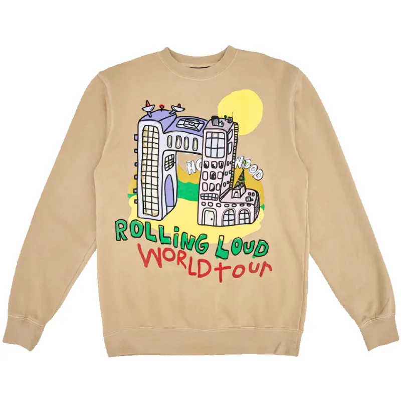 RL x B2SS World Tour RL Highrise Tan Crewneck made by Rolling Loud Merch