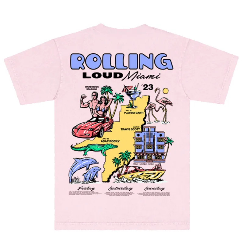 RL Miami 23 Magic City Light Pink Tee sold by Rolling Loud Merch