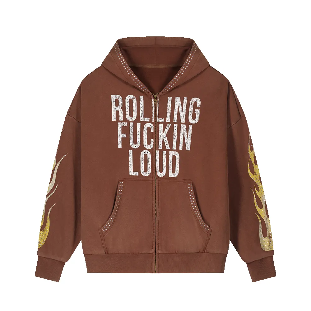 RL RFL SUNWASHED BLING BROWN ZIP HOODIE sold by Rolling Loud Merch