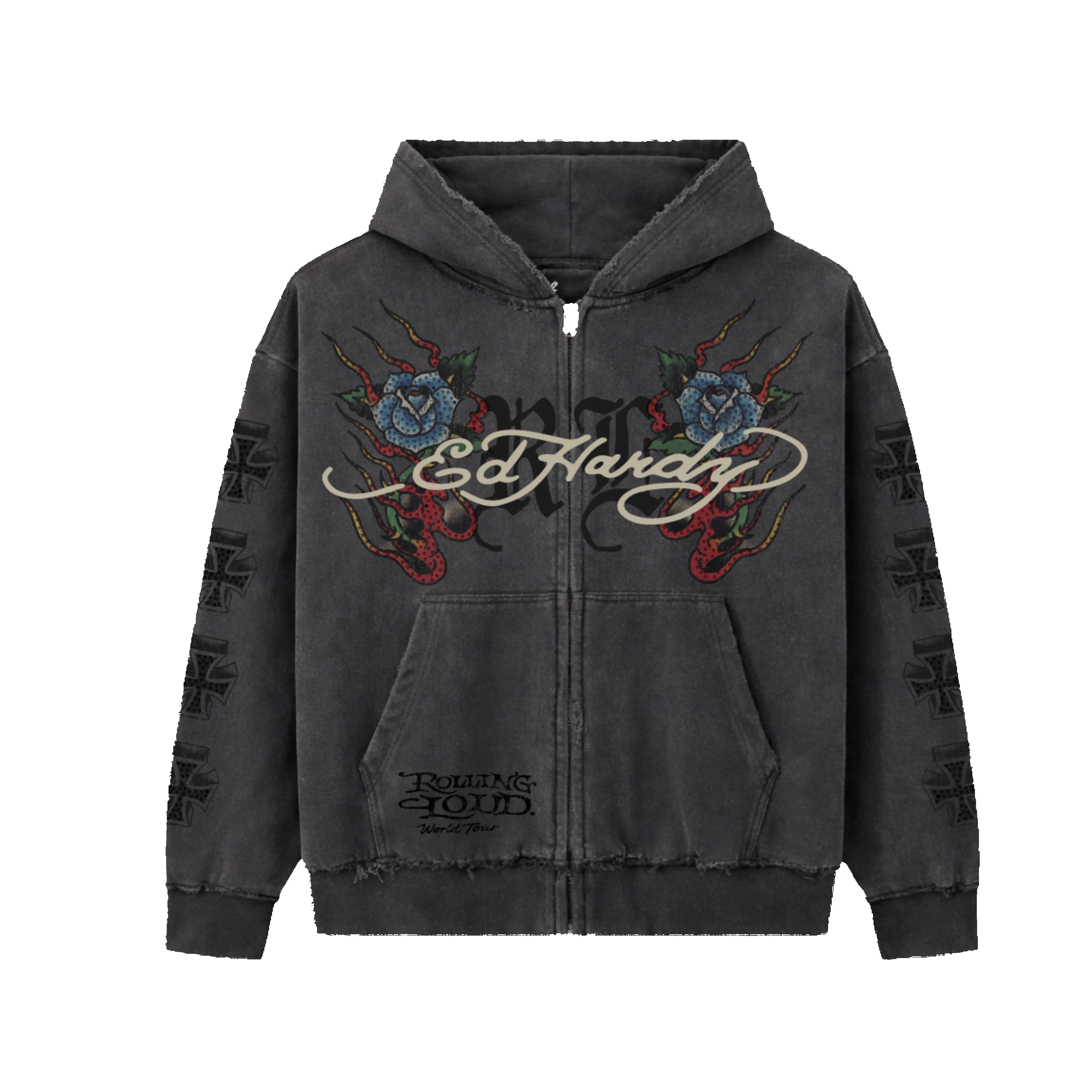 RL X ED HARDY CROSS HOODIE sold by Rolling Loud Merch