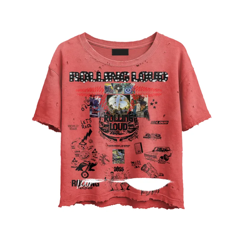 Sketched Bling Distress Red Tee made by Rolling Loud Merch