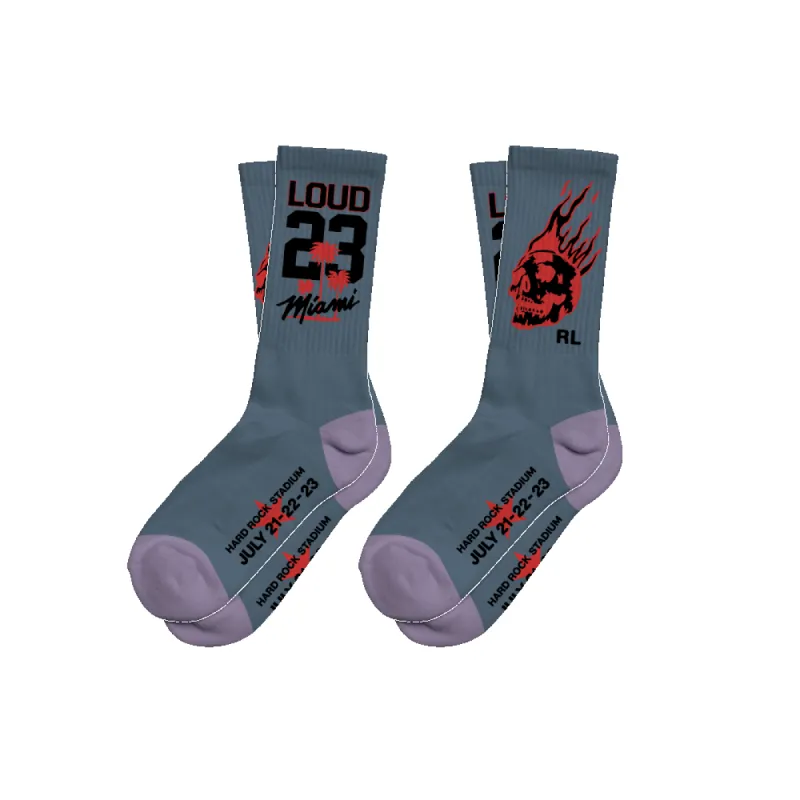RL Miami 23 Double Trouble Slate Socks sold by Rolling Loud Merch