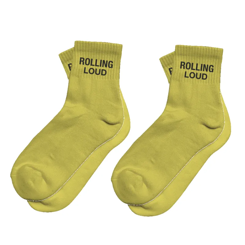RL Classic Highlighter Yellow Quarter Socks sold by Rolling Loud Merch