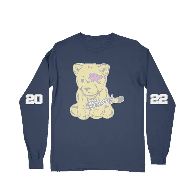 RL Panther Varsity LS Tee Navy Miami 22 sold by Rolling Loud Merch