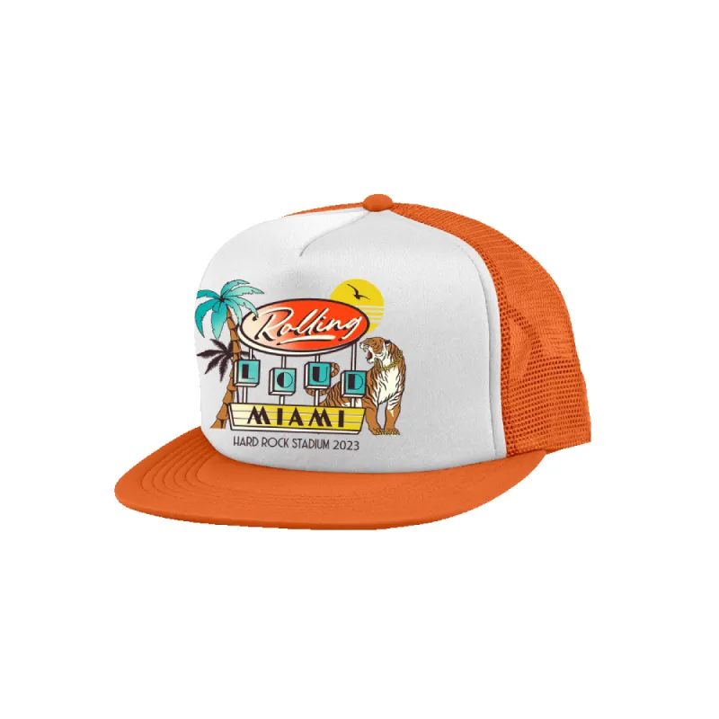 RL Miami 23 Deco Orange Trucker Hat sold by Rolling Loud Merch