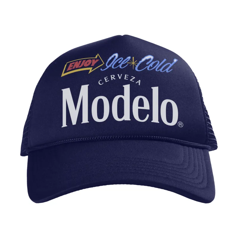 RL X Modelo  Ice Cold Navy Trucker Hat sold by Rolling Loud Merch