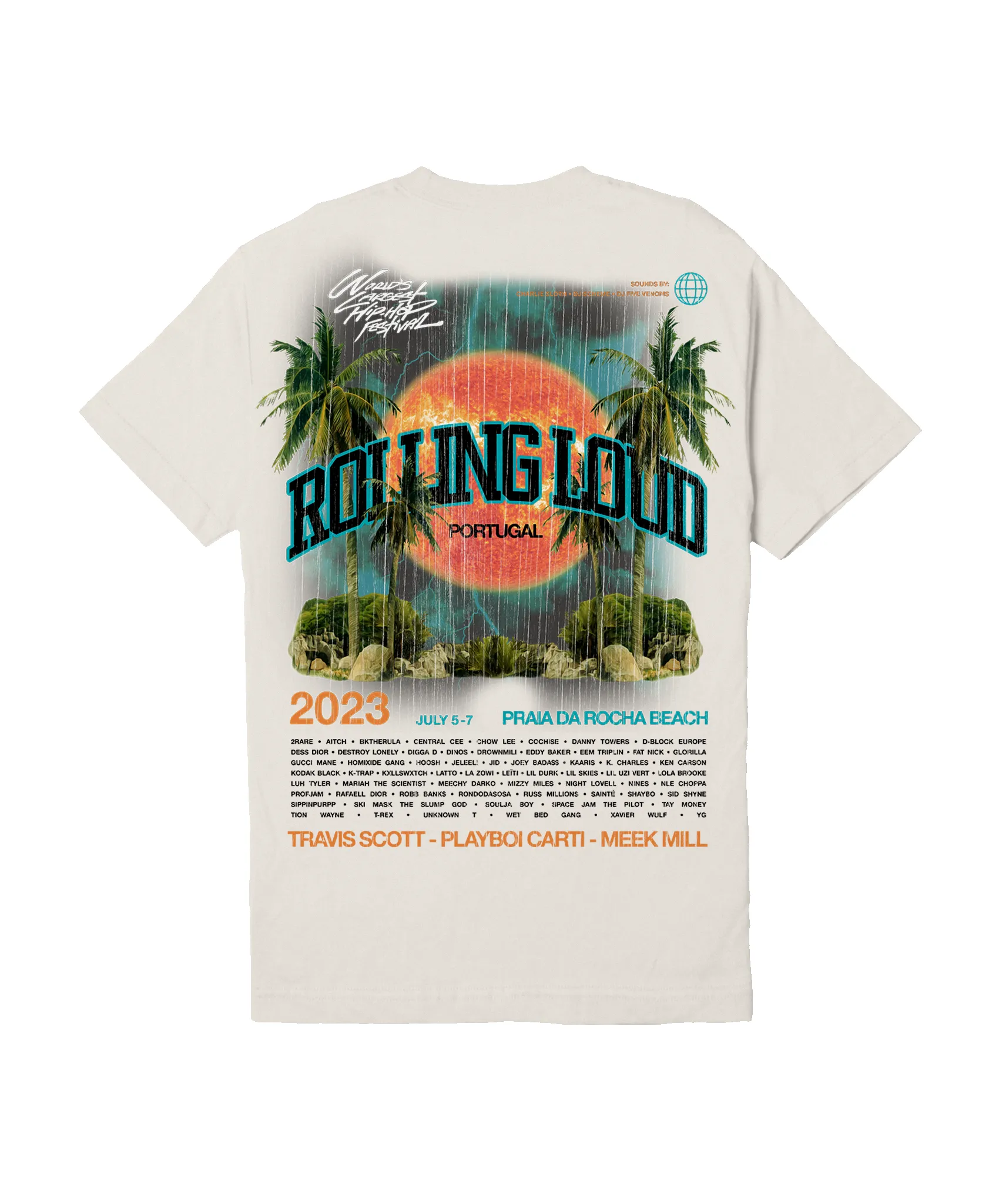 RL Portugal 23 Tropic Thunder Ivory Lineup Tee sold by Rolling Loud Merch