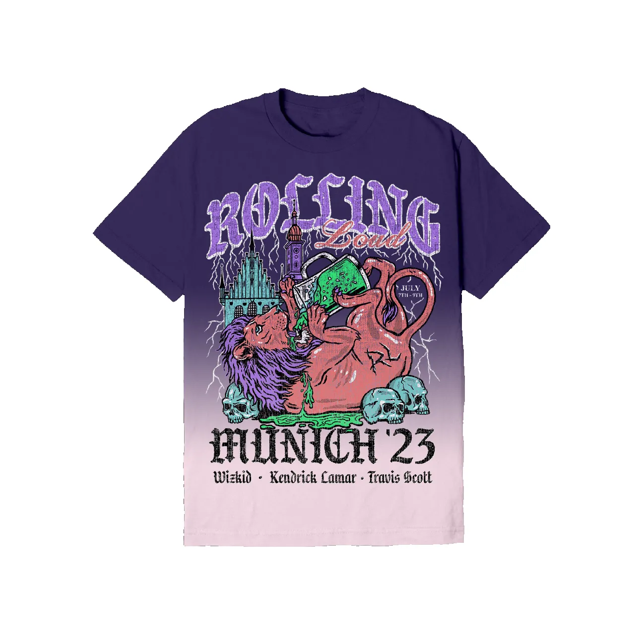 RL Munich 23 Bottoms Up Purple Lineup Tee sold by Rolling Loud Merch
