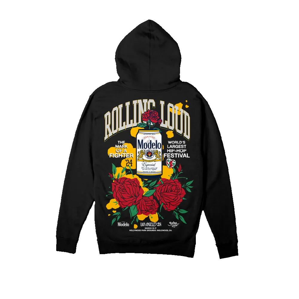 Modelo X RL LA 24 Modelo Time Black PO Hoodie ( Online Exclusive ) sold by Rolling Loud Merch