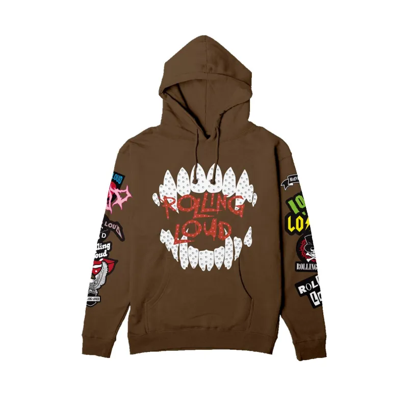 RL Munich 23 Loud Mouth Brown Lineup Hoodie sold by Rolling Loud Merch
