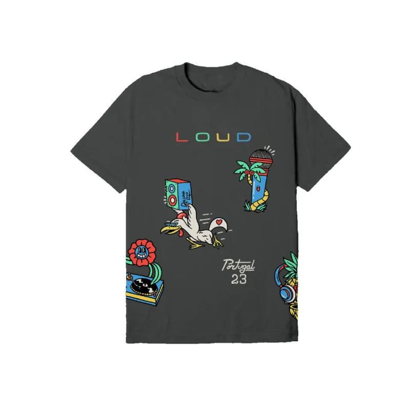 RL Portugal 23 Loud N Friends Lineup Vintage Black Tee sold by Rolling Loud Merch