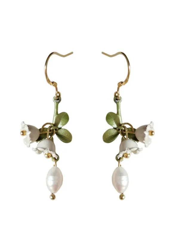 Lily of the Valley Pearl Earrings made by Scarlet Darkness
