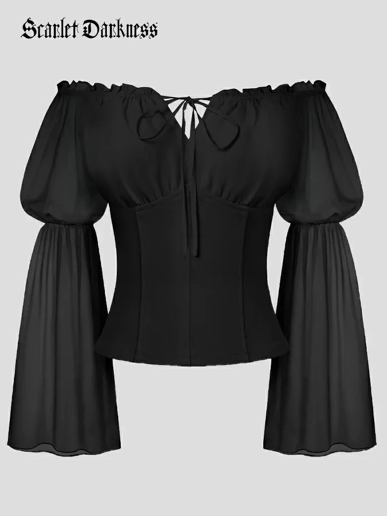 Renaissance Fantasy Fairy Off-Shoulder Chiffon Blouse sold by Scarlet Darkness product image thumbnail 4