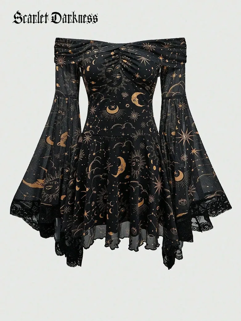 Gothic Whimsical Off Shoulder Bell Sleeve Witch Dress sold by Scarlet Darkness product image thumbnail 3