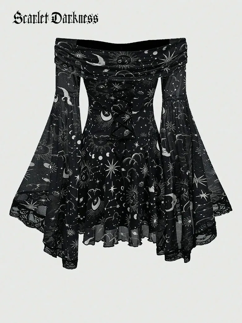 Gothic Whimsical Off Shoulder Bell Sleeve Witch Dress sold by Scarlet Darkness product image thumbnail 2