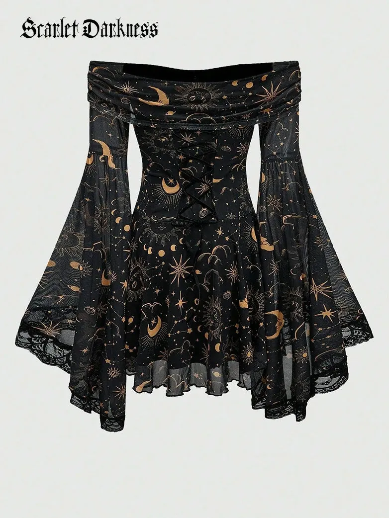 Gothic Whimsical Off Shoulder Bell Sleeve Witch Dress sold by Scarlet Darkness product image thumbnail 4