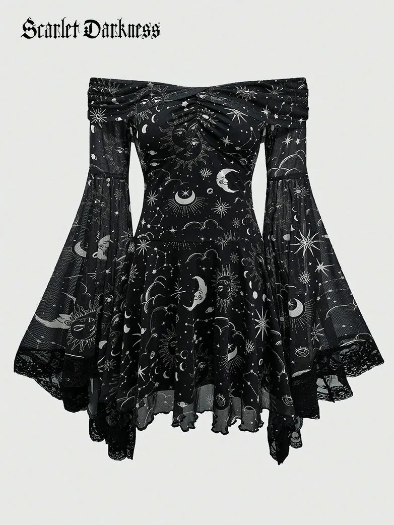 Gothic Whimsical Off Shoulder Bell Sleeve Witch Dress sold by Scarlet Darkness