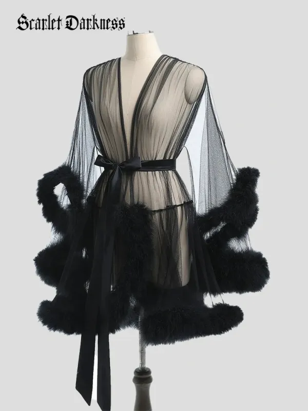 Lightweight Sheer Mesh Robe Bathrobe Nightgown made by Scarlet Darkness