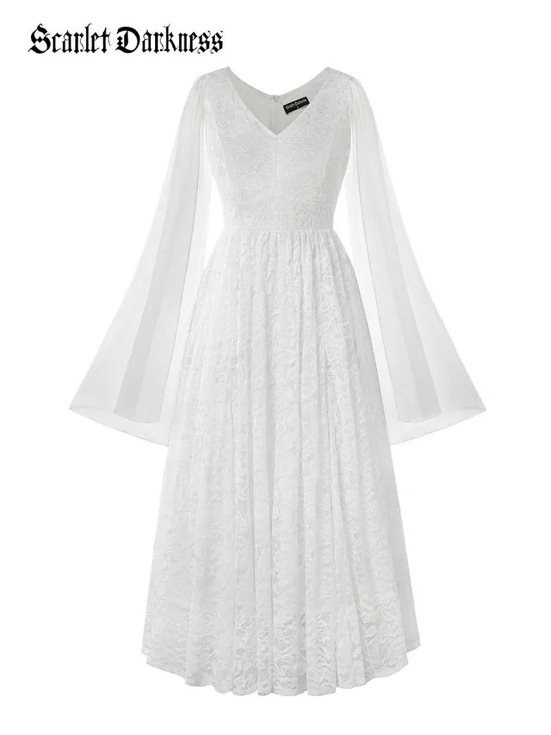 VIctoria Gothic Chiffon Lace Slit Sleeve Party Dress sold by Scarlet Darkness
