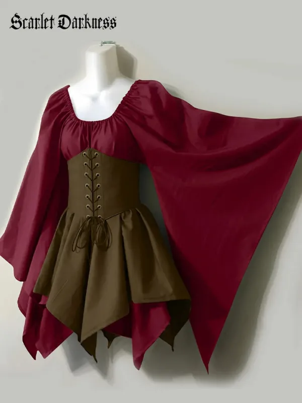 Renaissance Bell Sleeve Belt Spliced Midi Dress made by Scarlet Darkness