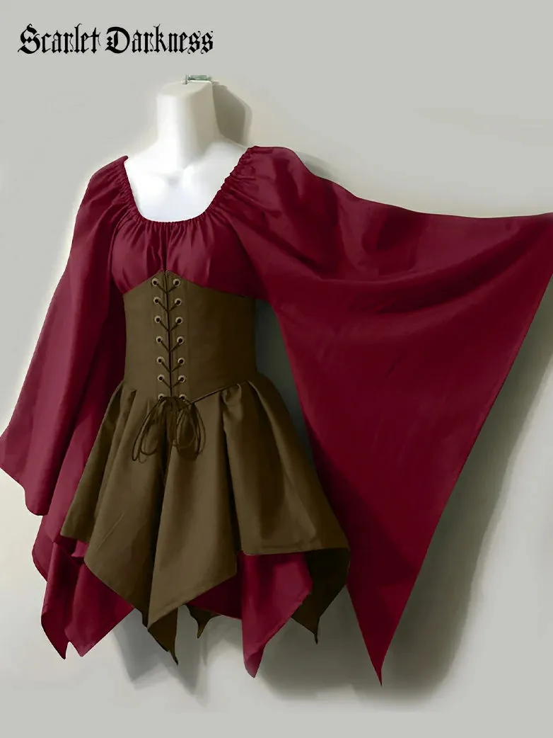 Renaissance Bell Sleeve Belt Spliced Midi Dress sold by Scarlet Darkness