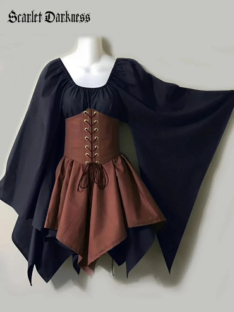 Renaissance Bell Sleeve Belt Spliced Midi Dress sold by Scarlet Darkness product image thumbnail 5