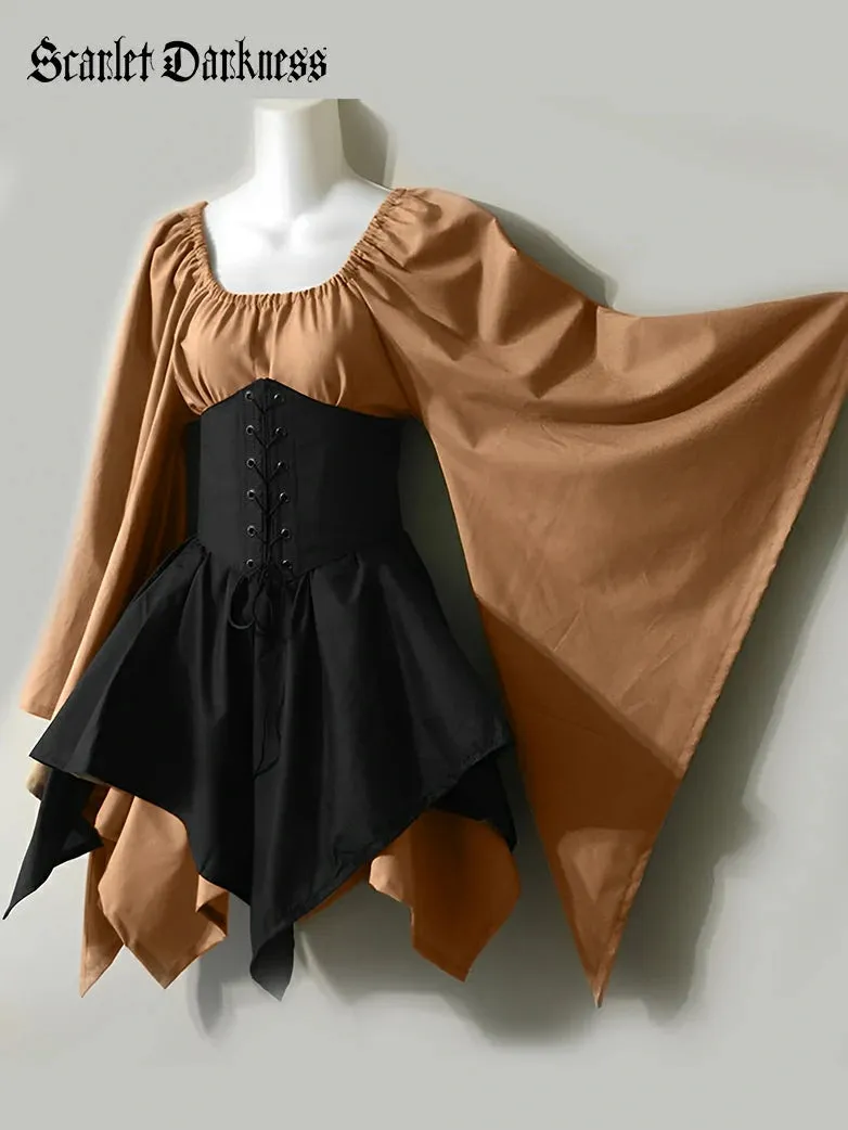 Renaissance Bell Sleeve Belt Spliced Midi Dress sold by Scarlet Darkness product image thumbnail 2